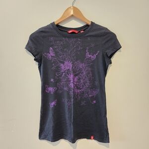 Esprit EDC black purple butterfly graphic tshirt small